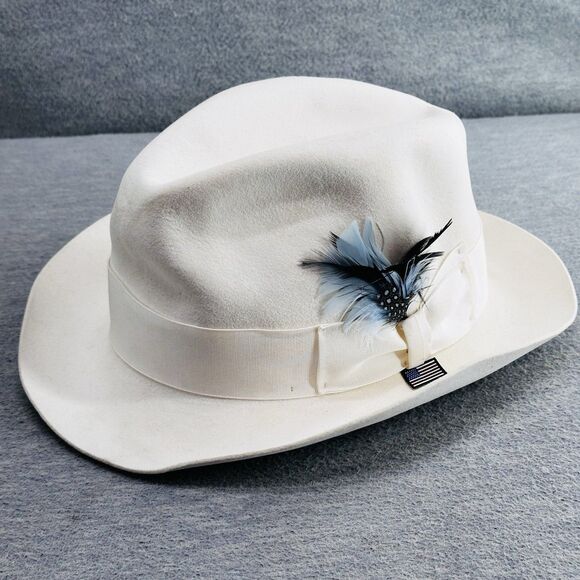 BILTMORE PRESIDENT-  Men's White with Ribbon & Feather Fedora Size 7 3/8 Hat  H7 - Picture 1 of 11